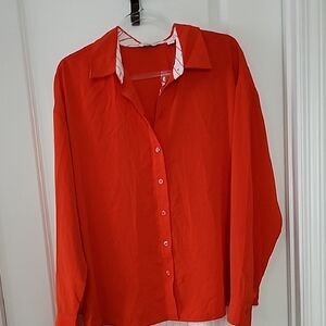 Peace Love World Red Long Sleeve Button Down Shirt